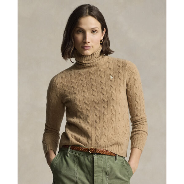 Wool-Cashmere Cable Turtleneck Sweater