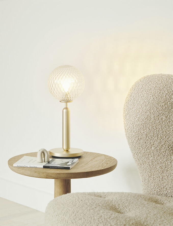 Miira Table, brass / optic clear