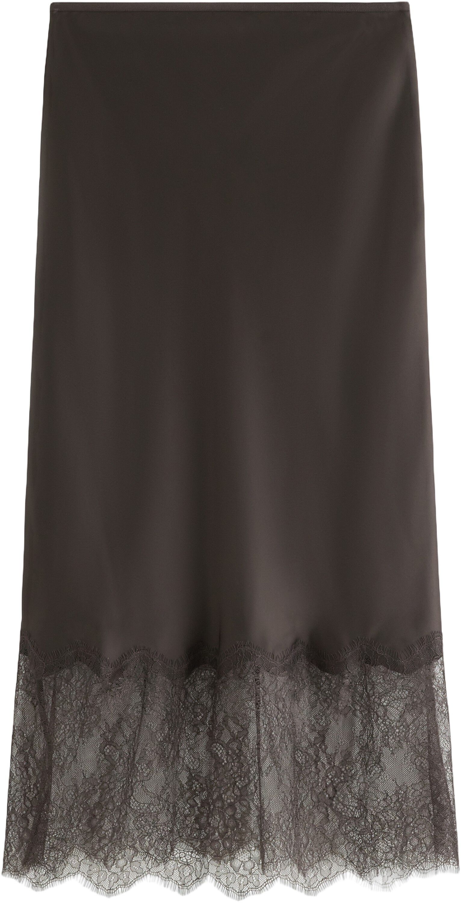 Midi skirt in satin with lace detai