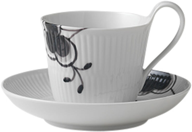 Black Fluted Mega Cup and Saucer 24cl