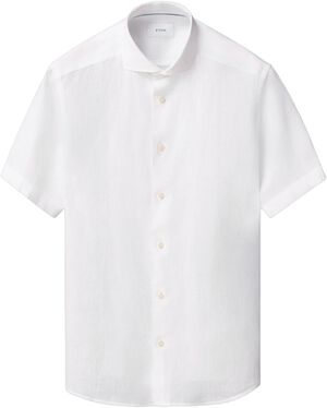Regular Fit White Solid Short Sleeve Linen Shirt