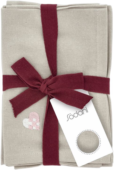 Tøyservietter Christmas Hearts Embroidery 4 stk. Rose