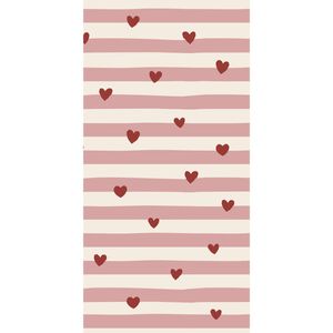 Serviet 10x20 cm r&oslash;de hjerter og lyser&oslash;de striber