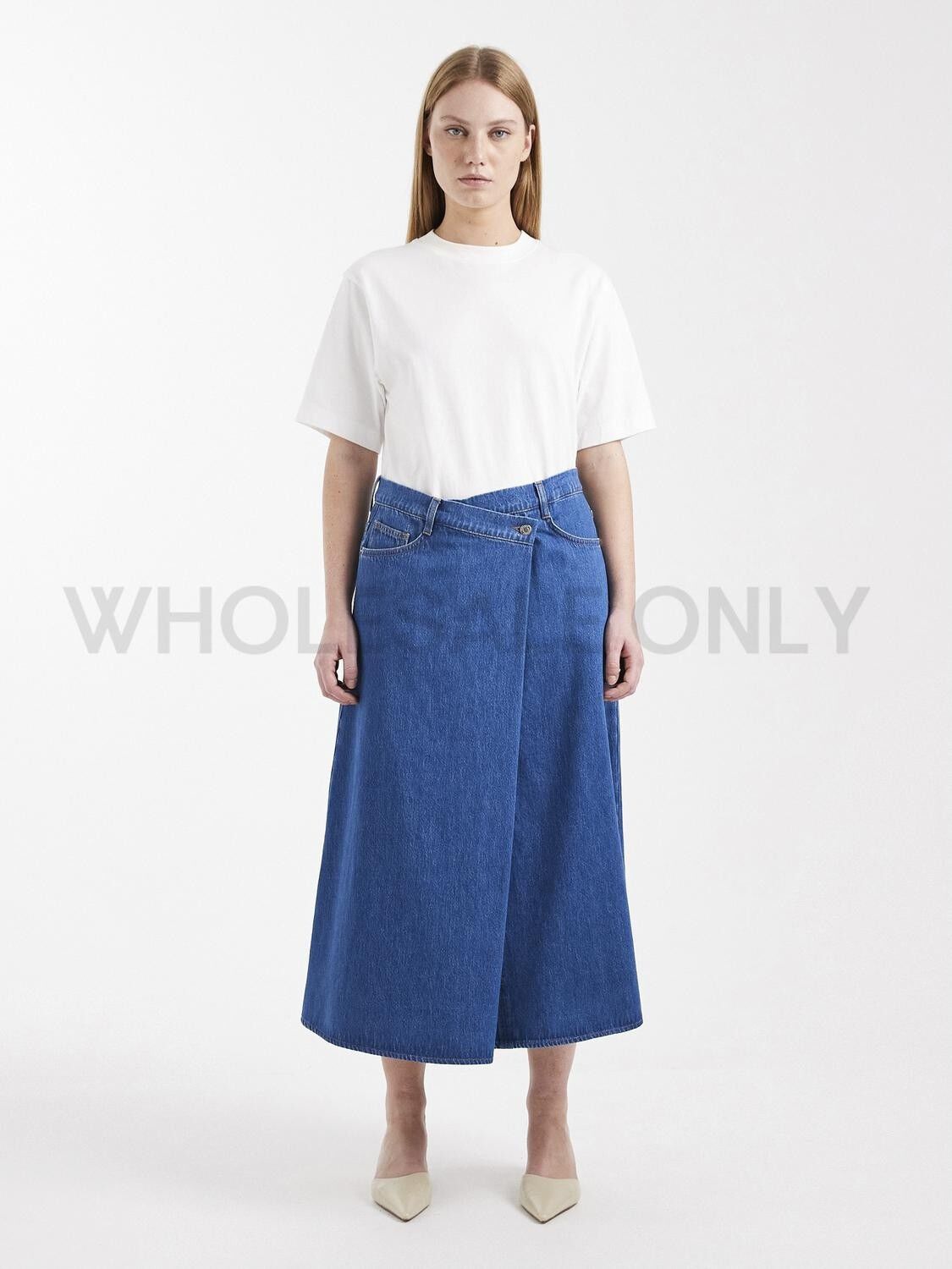 Tsabby Wrap Denim Midi Skirt Db Dnm