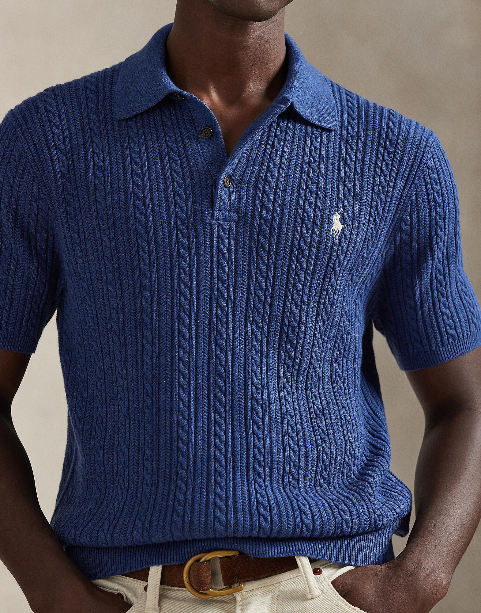 Cable-Knit Cotton Polo-Collar Sweater