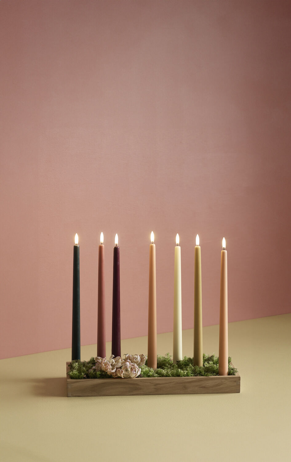 LED taper candle, Apricot, smooth, 2-pack, 2,3x25 cm