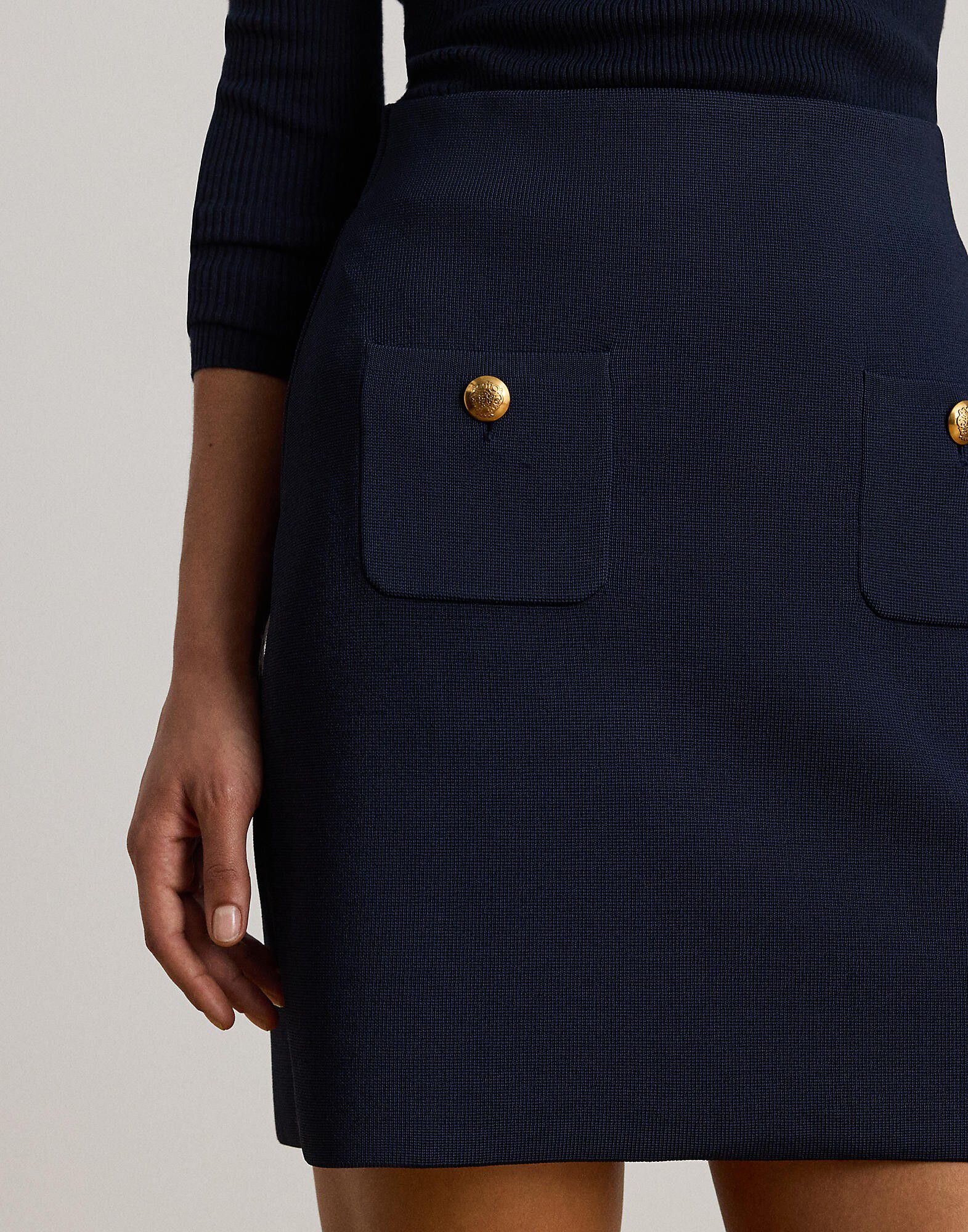 Button-Trim Sweater Pencil Miniskirt