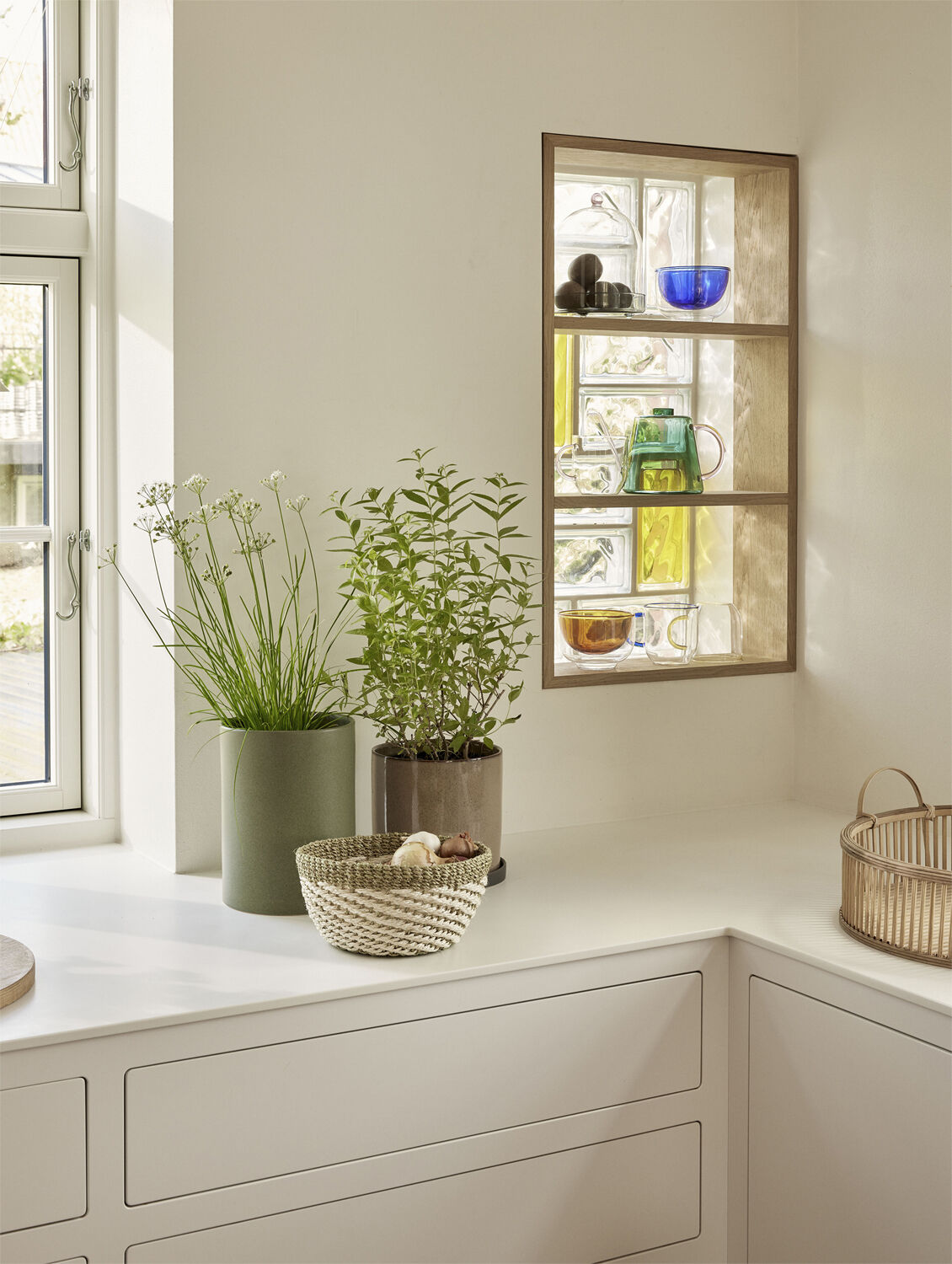 Palm Baskets Natural/Light green set of 2