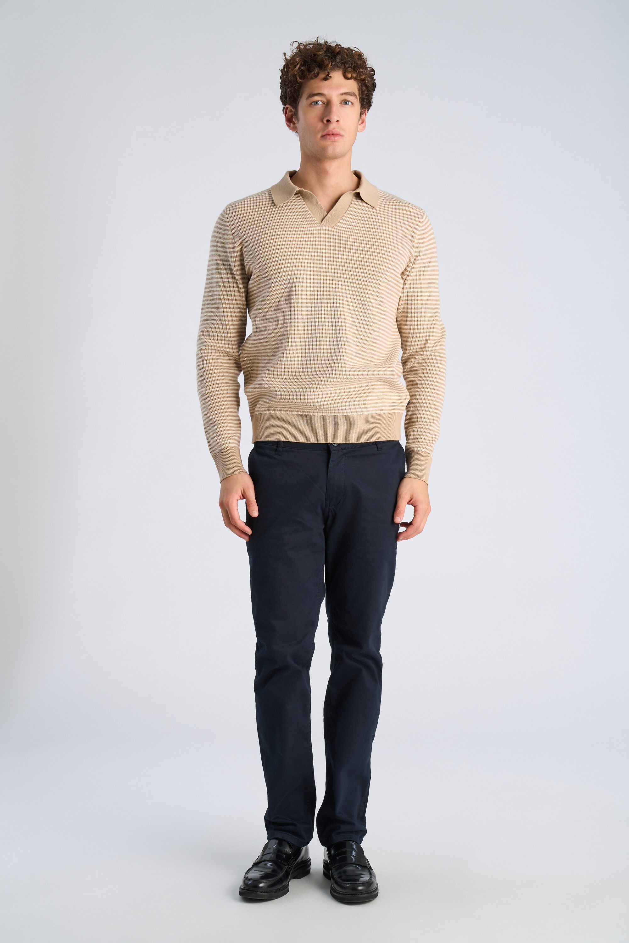 Recycled v-neck polo knit L/S