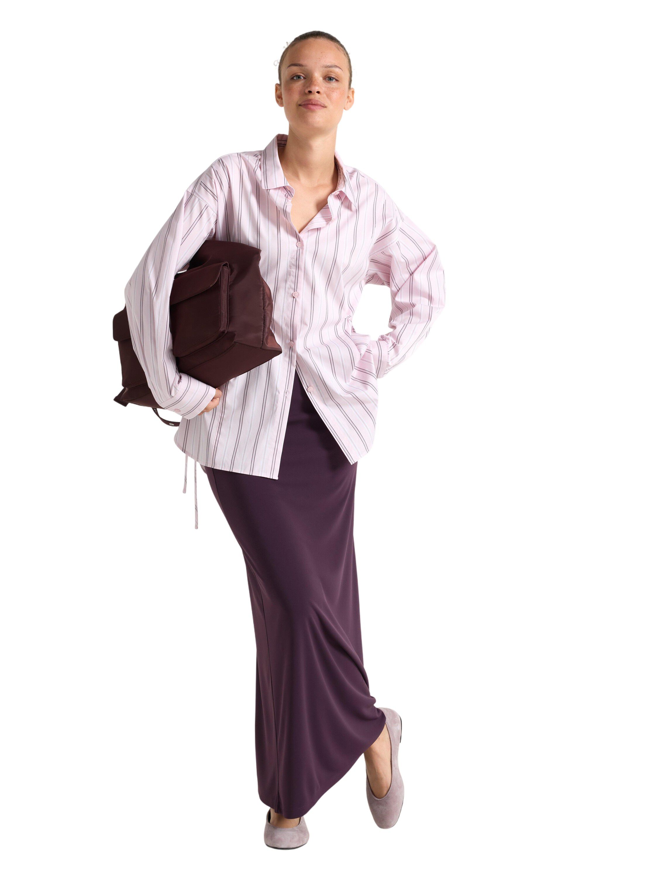 Long striped shirt with button clos