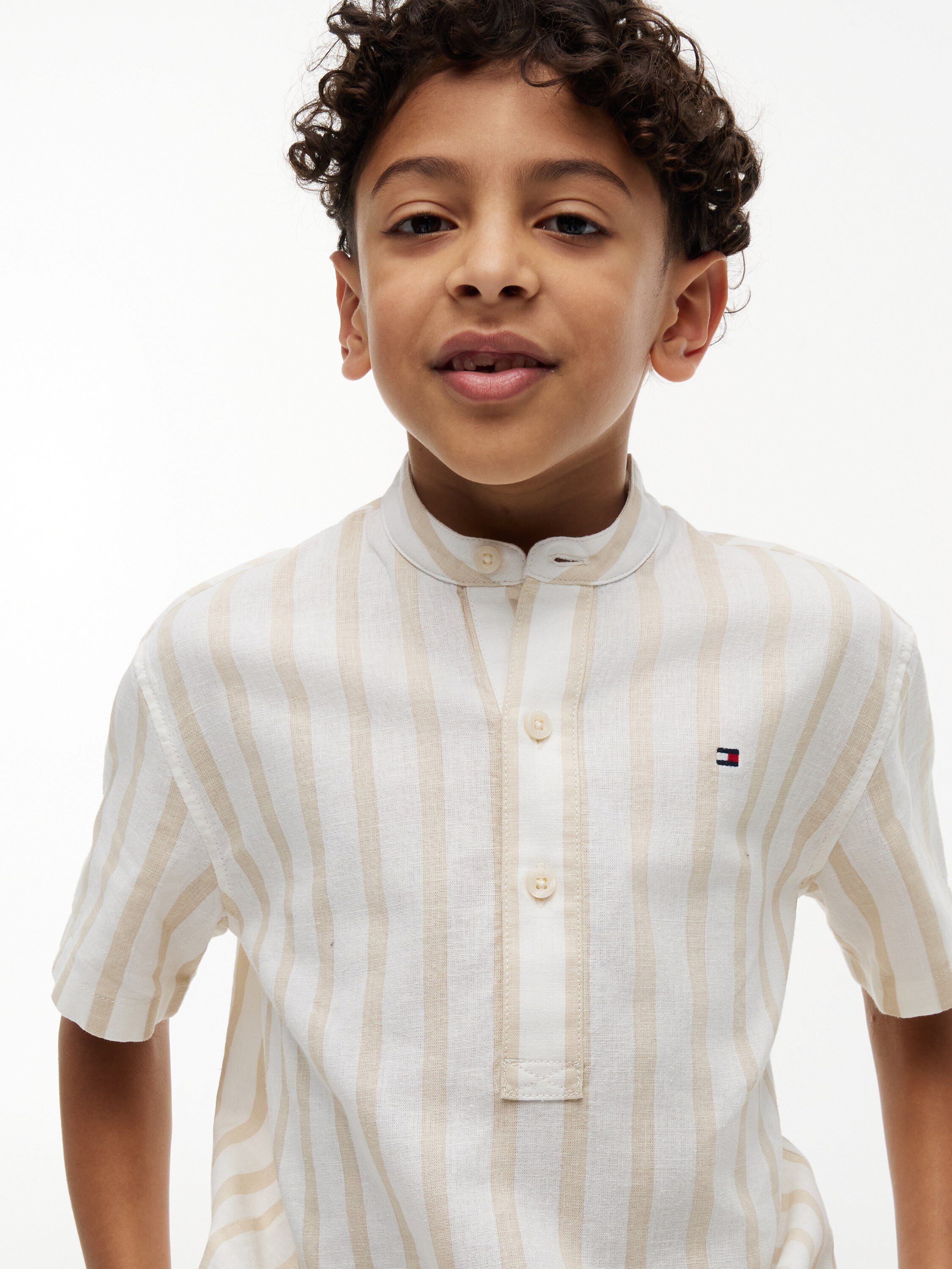 Stripe Linen Blend Short Sleeve Shirt