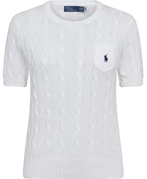 Cable-Knit Cotton Short-Sleeve Sweater