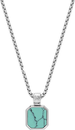 Stainless Steel Necklace with Square Turquoise Pendant