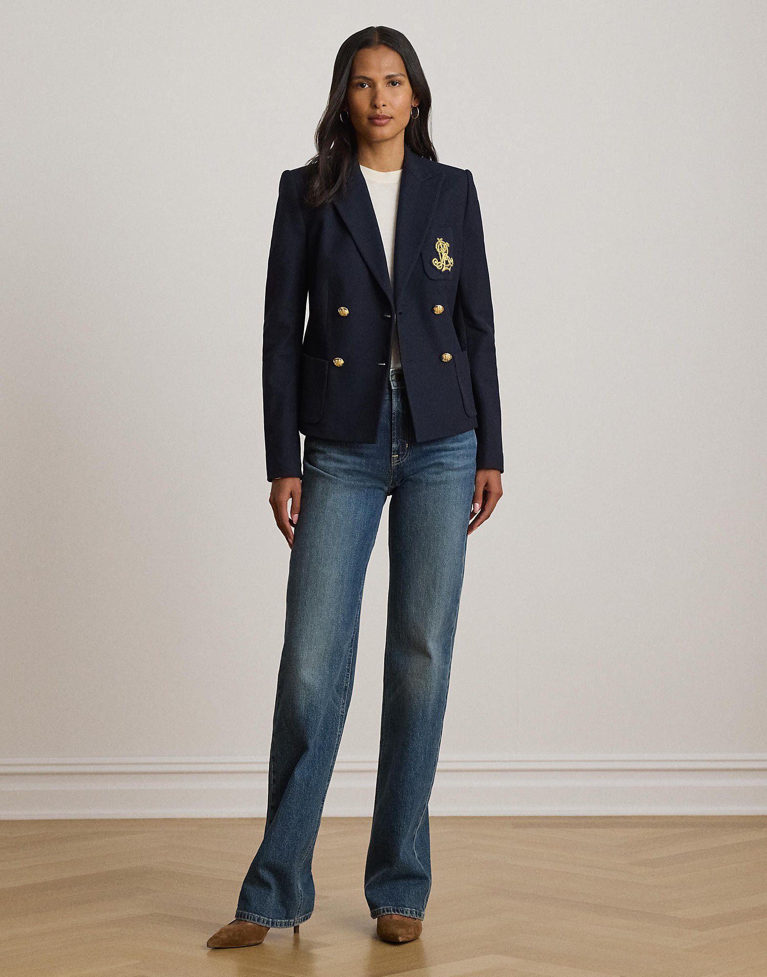 Double-Breasted Stretch Piqu&eacute; Blazer
