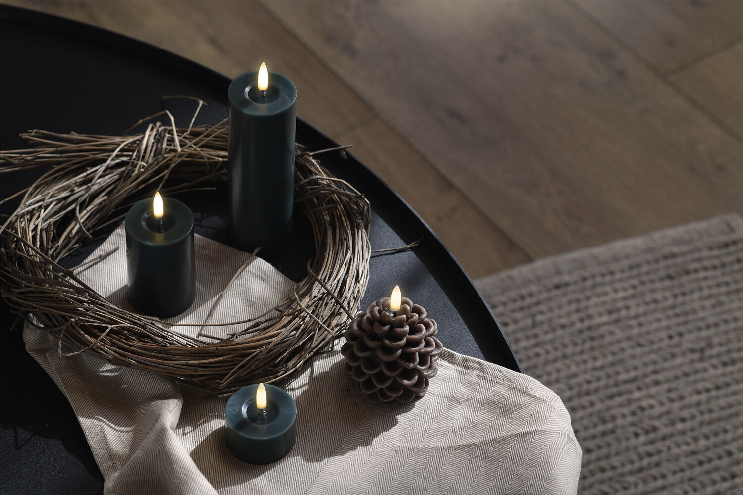 LED candle Pine cone, Brown, Smooth, 7x7 cm