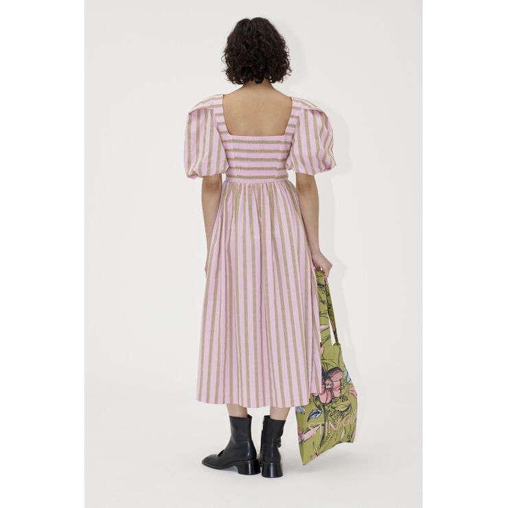 2344 Soft Jacquard Weave, Blouson Sleeve Midi Dress