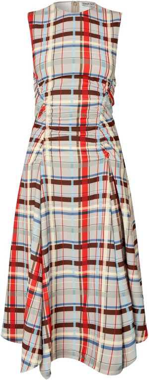 2429 Checkered Cady, Sleeveless Gathered Midi Dress