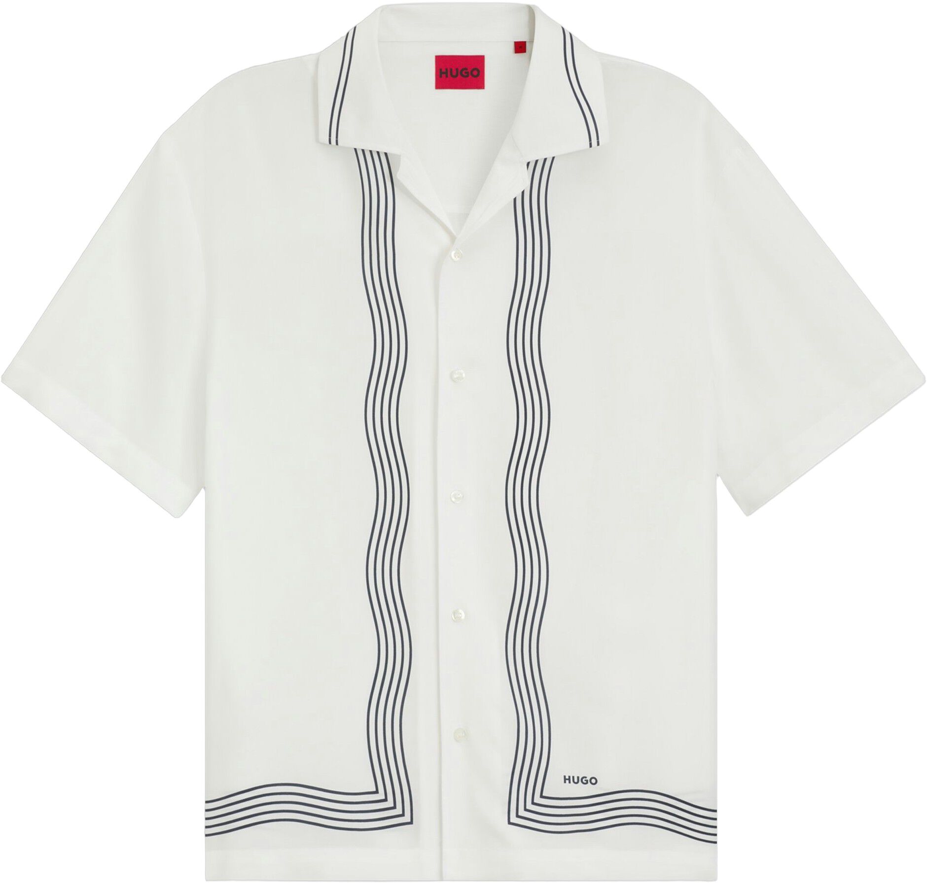 Oversized-fit printed shirt with camp collar