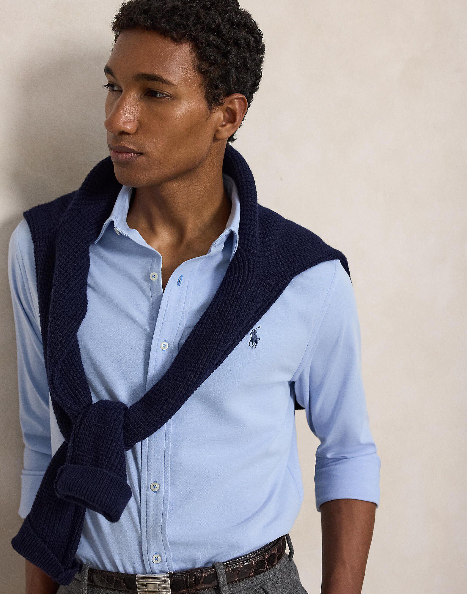 STRCH OXFORD INTRLK-KNT-SHIRT