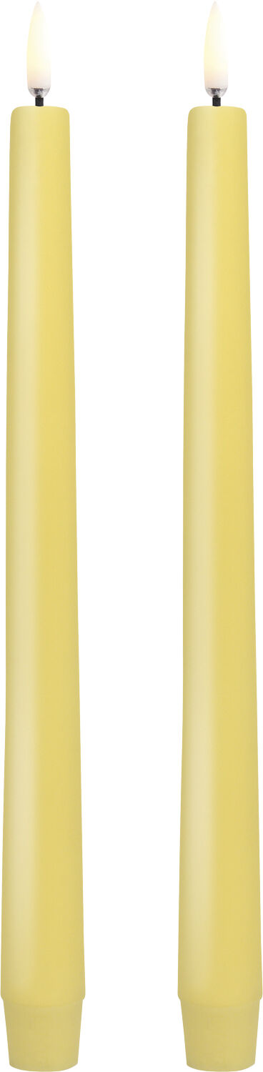 LED taper candle, Wheat yellow, smooth, 2-pack, 2,3x25 cm