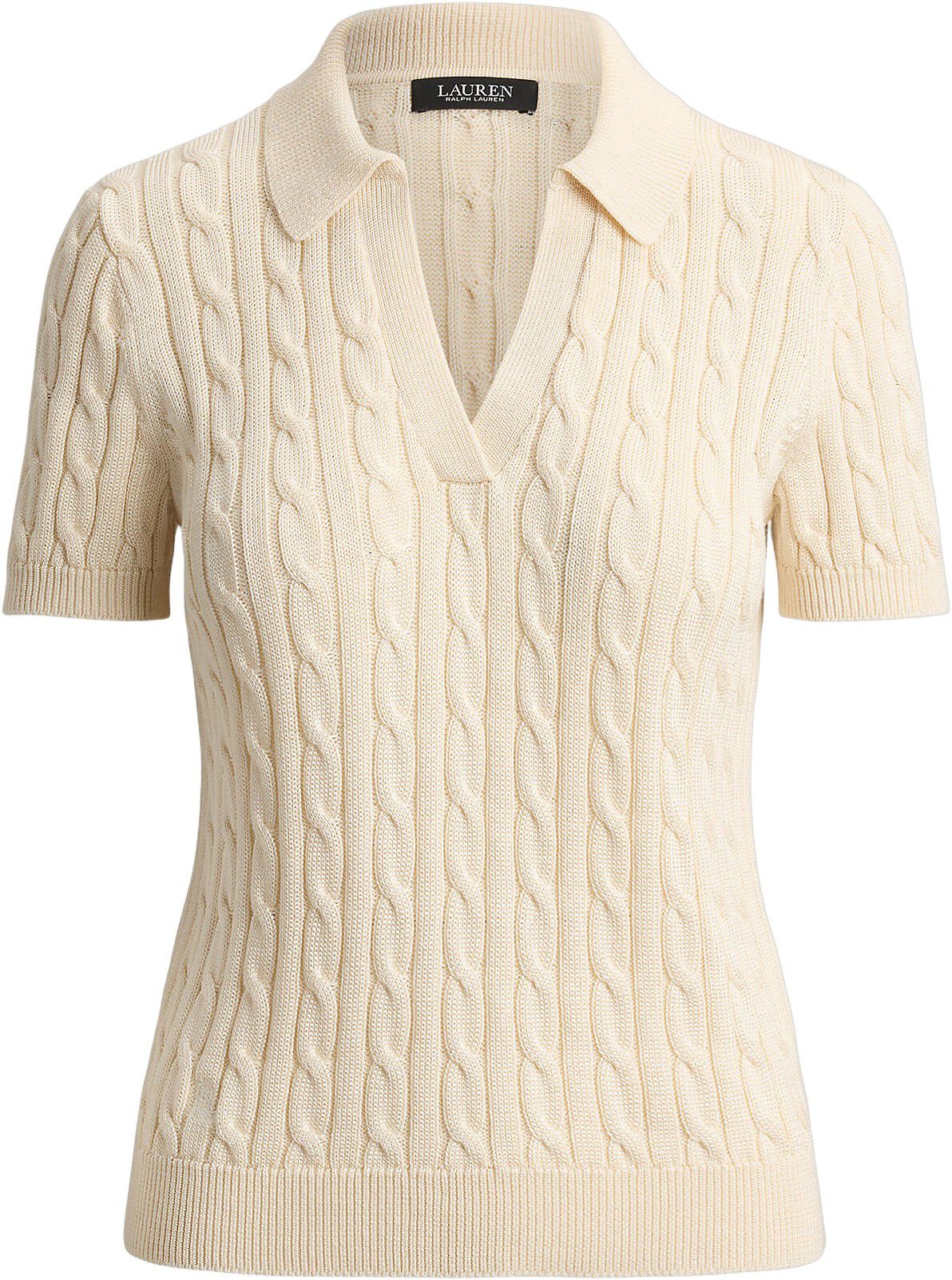 Cable Cotton-Blend Short-Sleeve Sweater