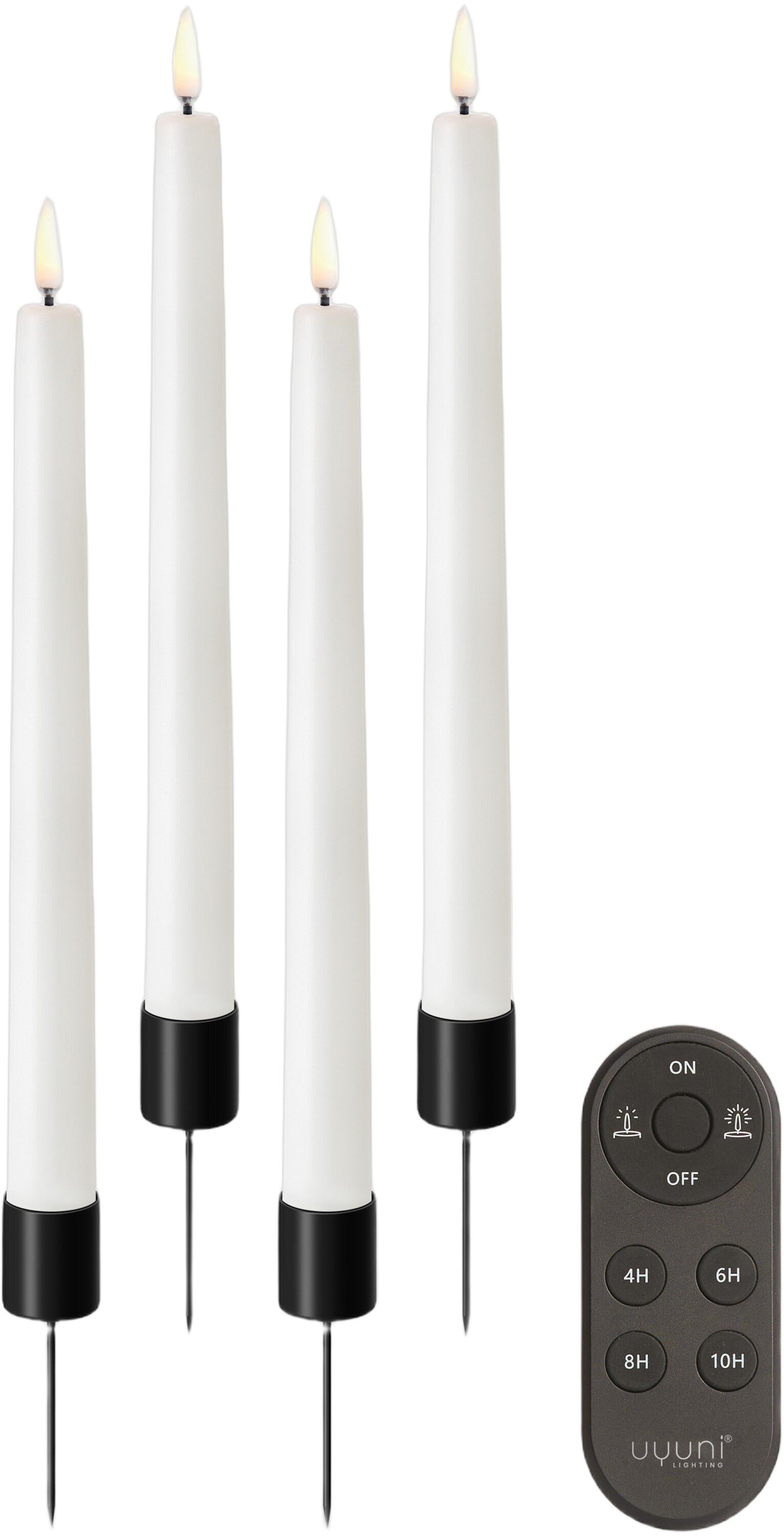 Giftbox w. spike, remote, LED taper candle, Nordic White, smooth, 4-pa