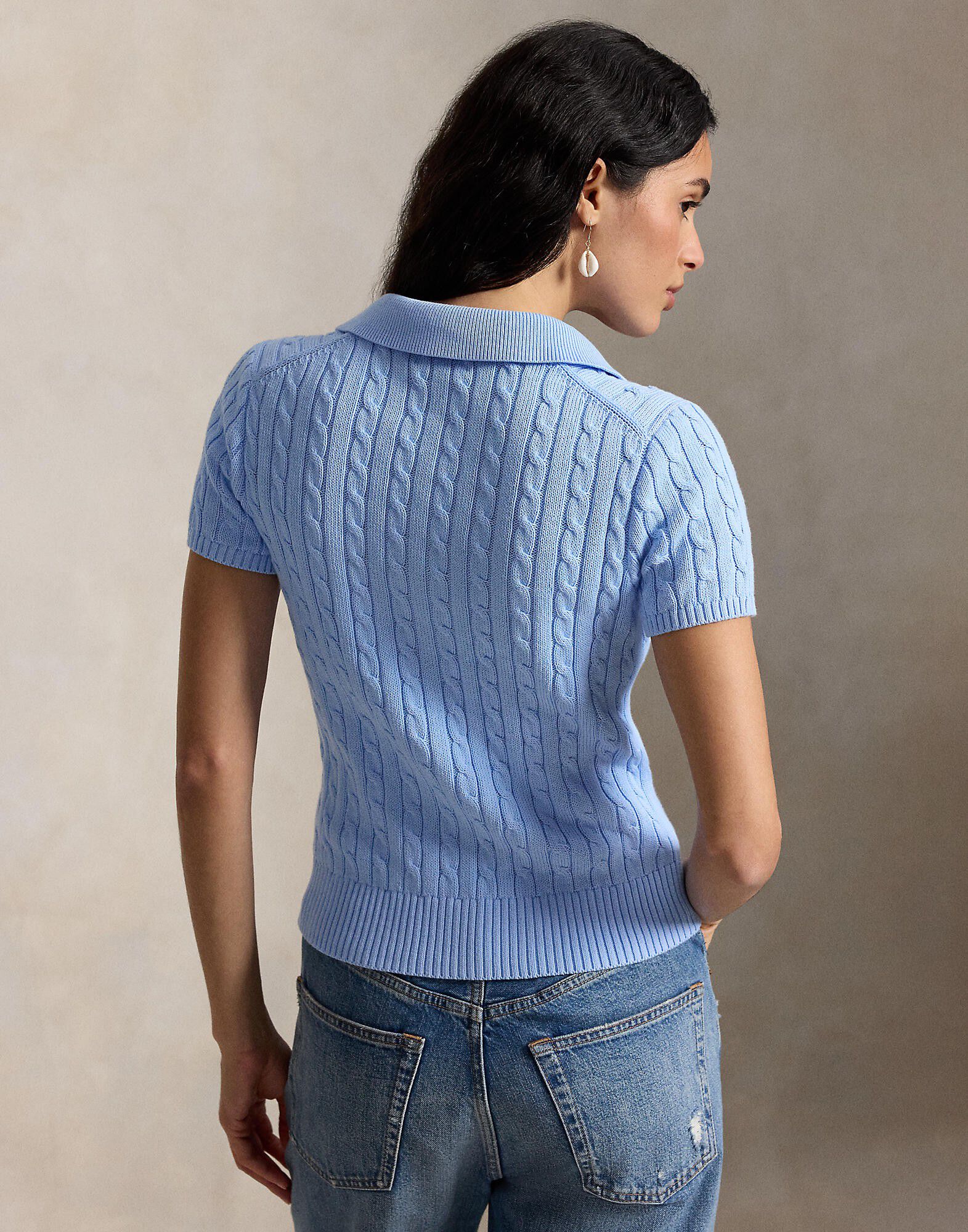 Cable Cotton Short-Sleeve Polo Cardigan