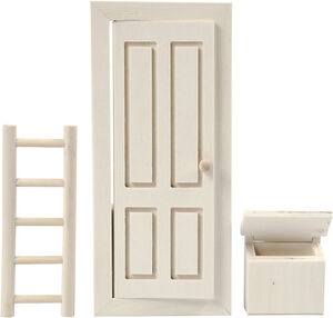 Dør, postkasse og stige, str. 8x18 cm.