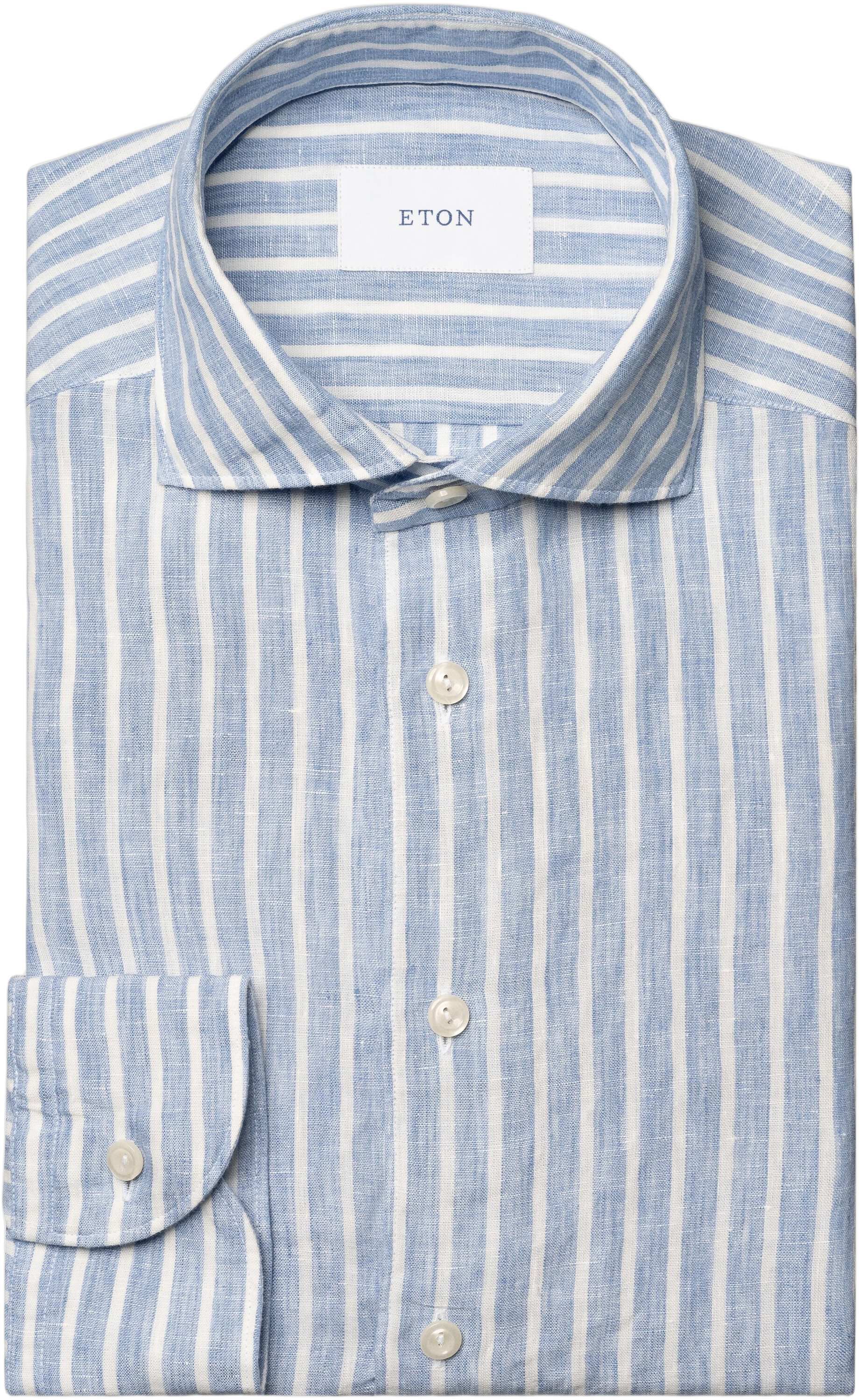 Slim Fit Light Blue Striped Linen Shirt