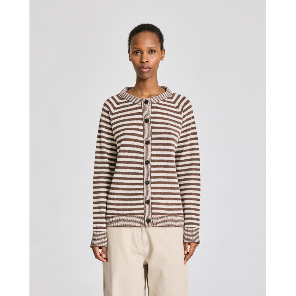 Gry L/S Striped Cardigan Lambswool Knit