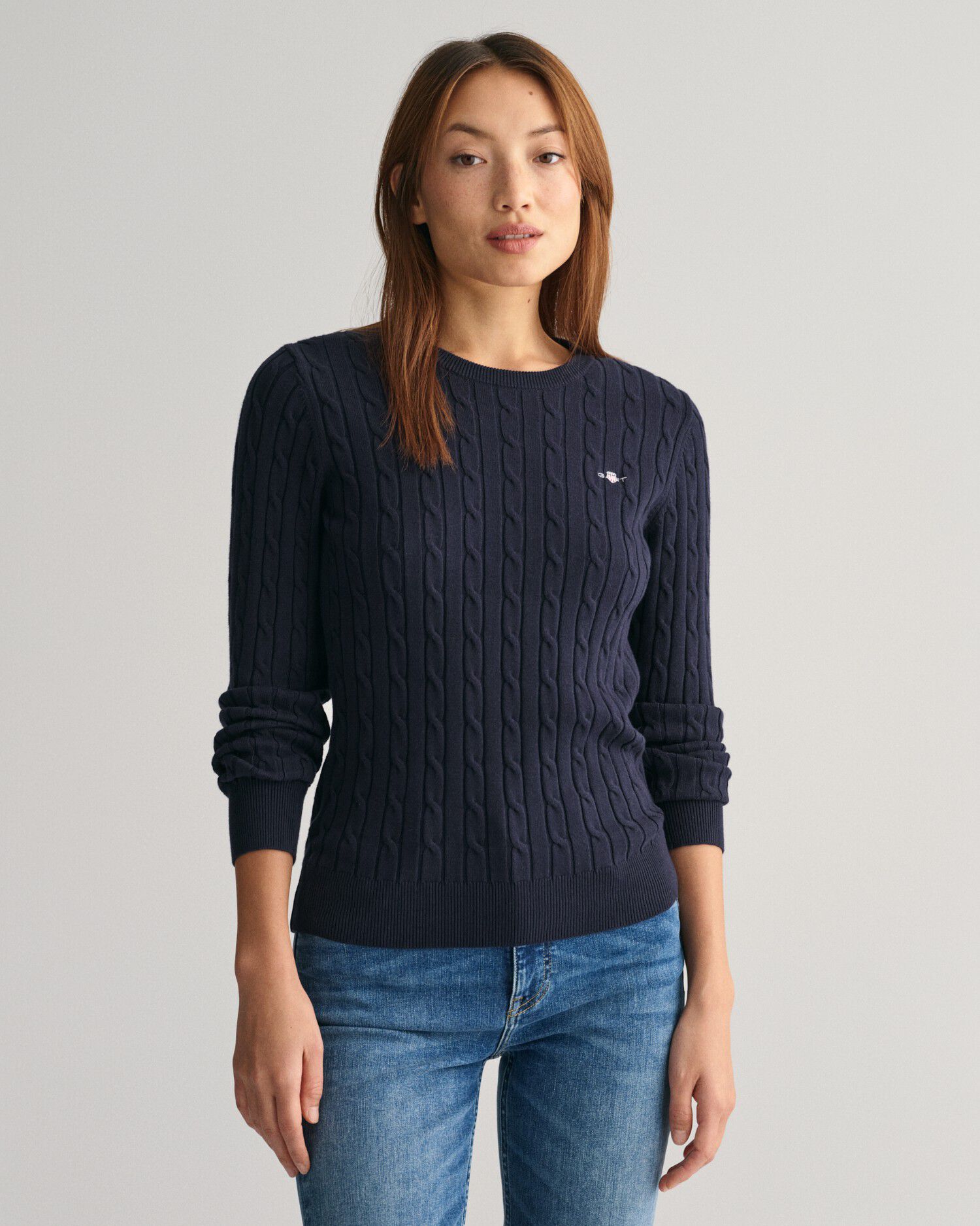 STRETCH COTTON CABLE C-NECK