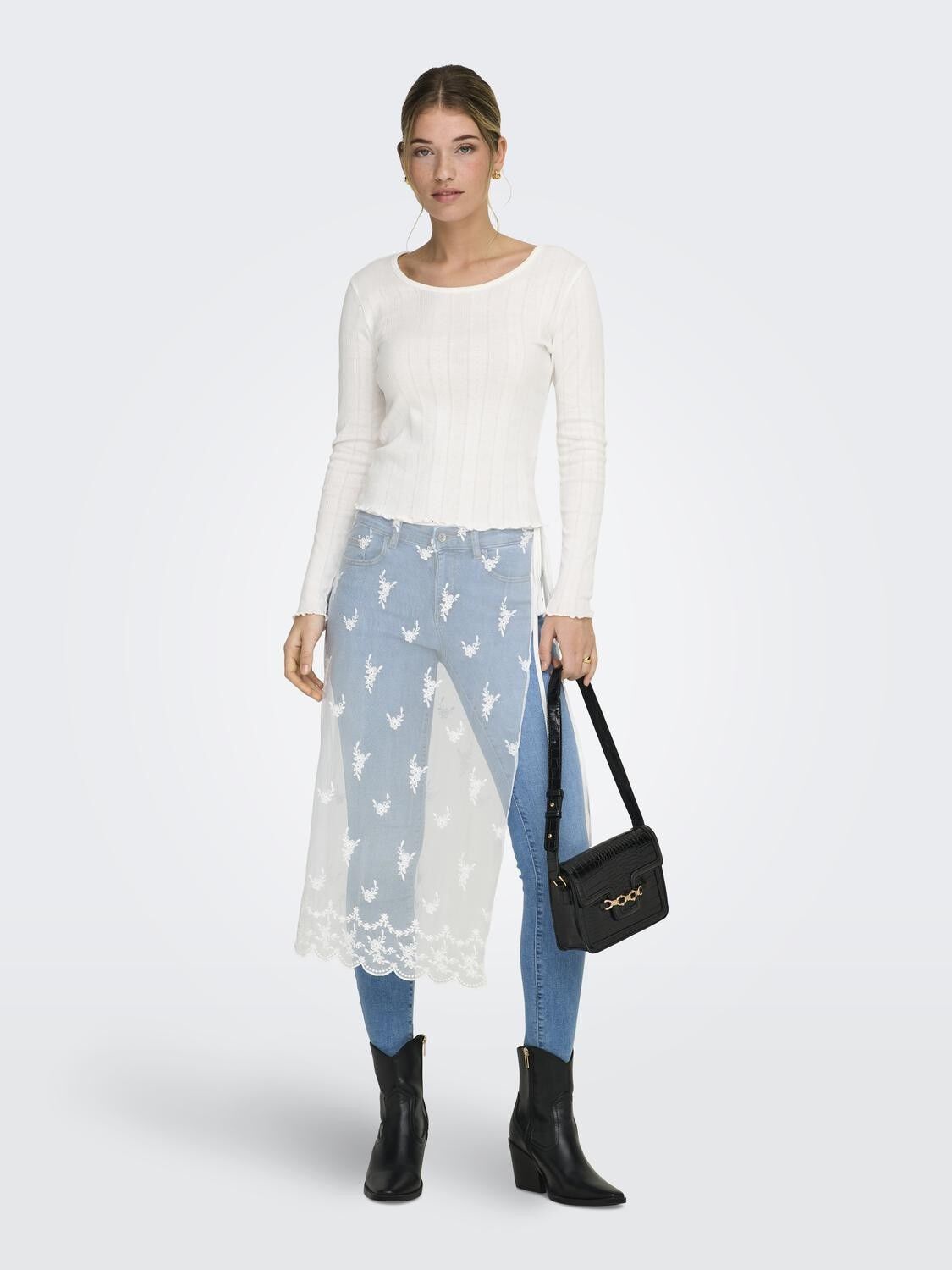 Onlsafea Midi Mesh Lace Tie Skirt Wvn