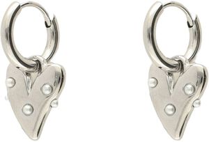Small hoop earrings with heart & pearls