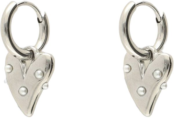 Small hoop earrings with heart & pearls