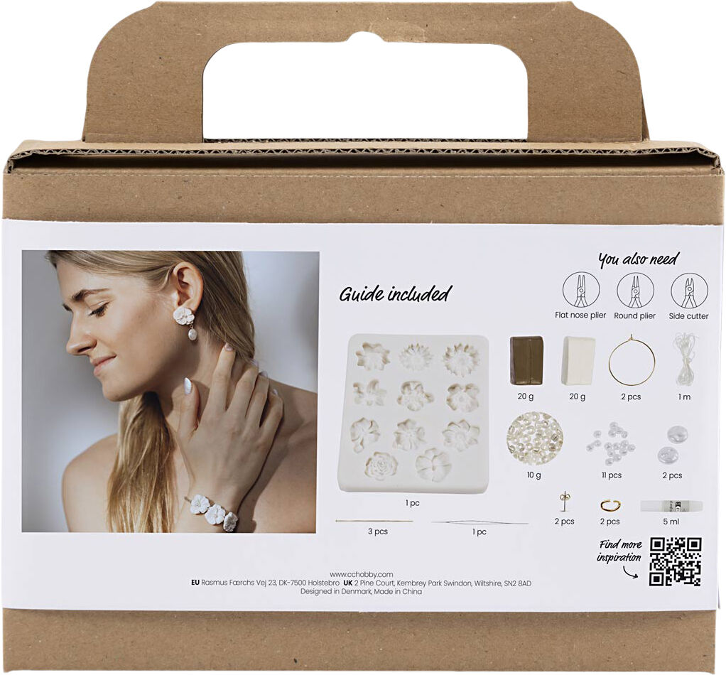 Mini DIY Kit Smykker, &Oslash;reringe, armb&aring;nd og halsk&aelig;de med blom