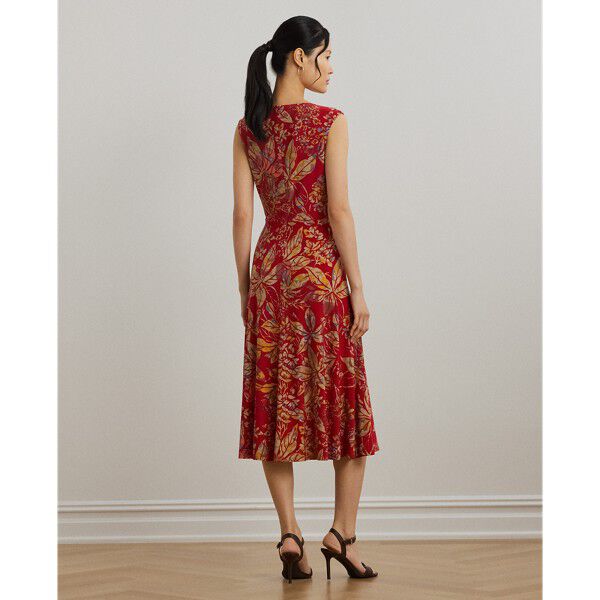 Floral Twist-Front Stretch Jersey Dress