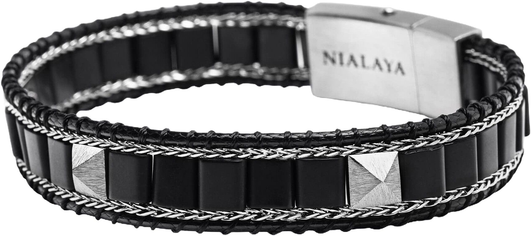 Black Onyx Stud Bracelet with Silver