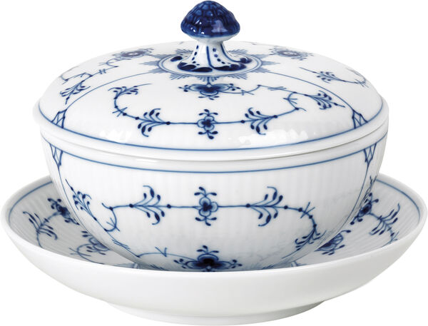 MUSSELMALET RIFLET SKÅL MED LÅG OG UNDERKOP 38 CL