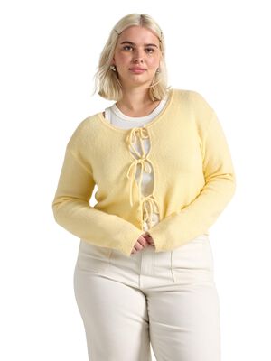 Bl&oslash;d, strikket cardigan med rund ha