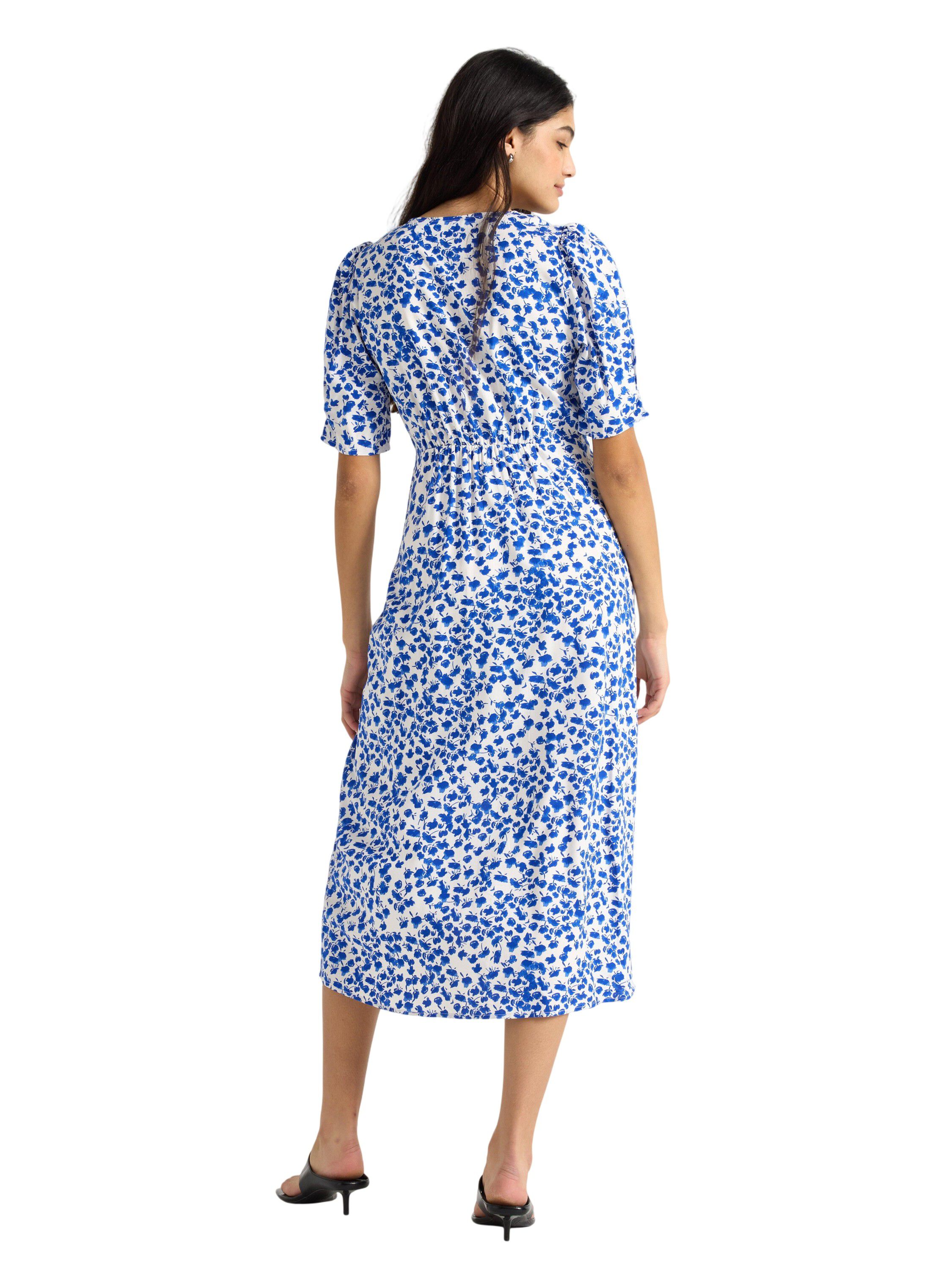 Midi dress with short, puff sleeves