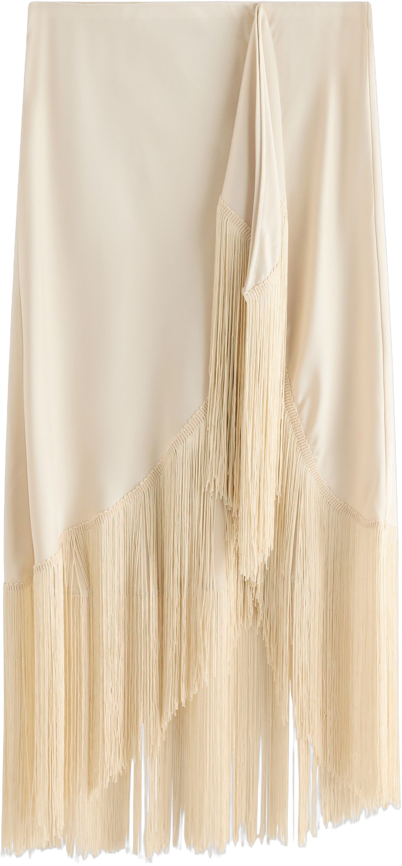 Satin skirt with fringe details.