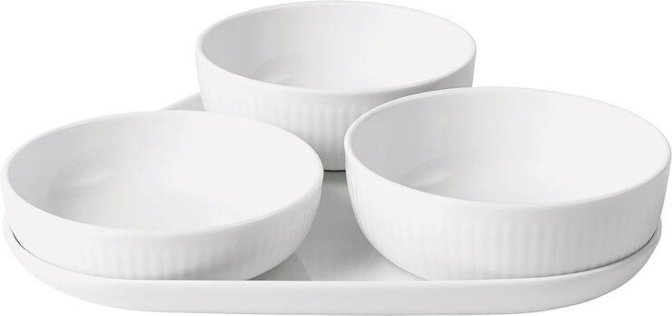 Hvid Riflet Serveringssæt 4 dele