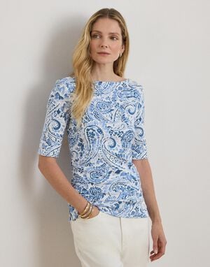 Paisley Stretch Cotton Boatneck Tee