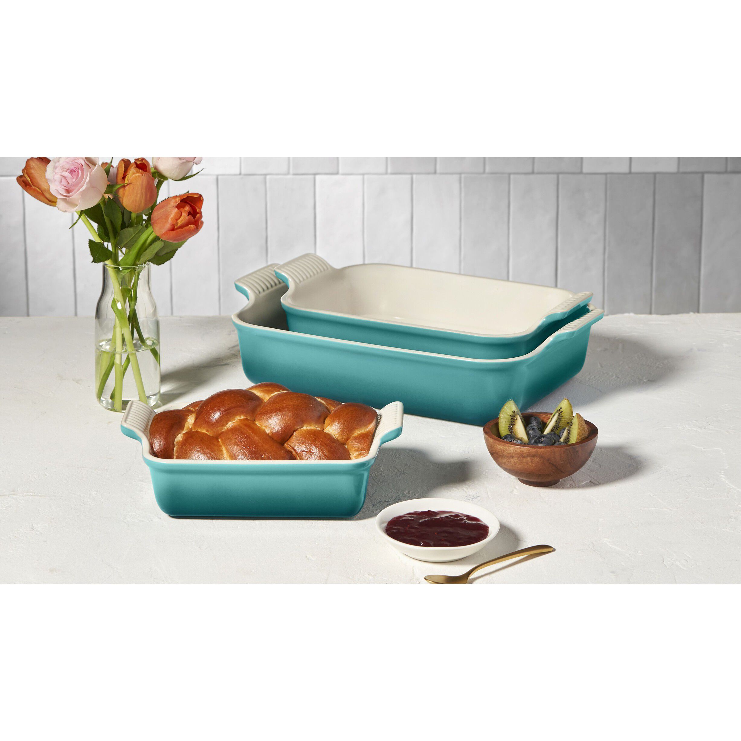 Le Creuset Signature stent&oslash;j Heritage rektangul&aelig;rt fad 26cm Bleu Rivie