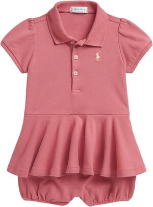 Stretch Mesh Peplum Polo Shortall