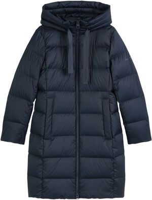 Coat, down filled, with hood, welt