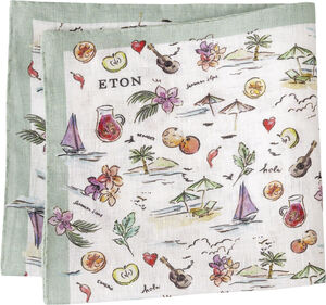 White Motif Linen Pocket Square