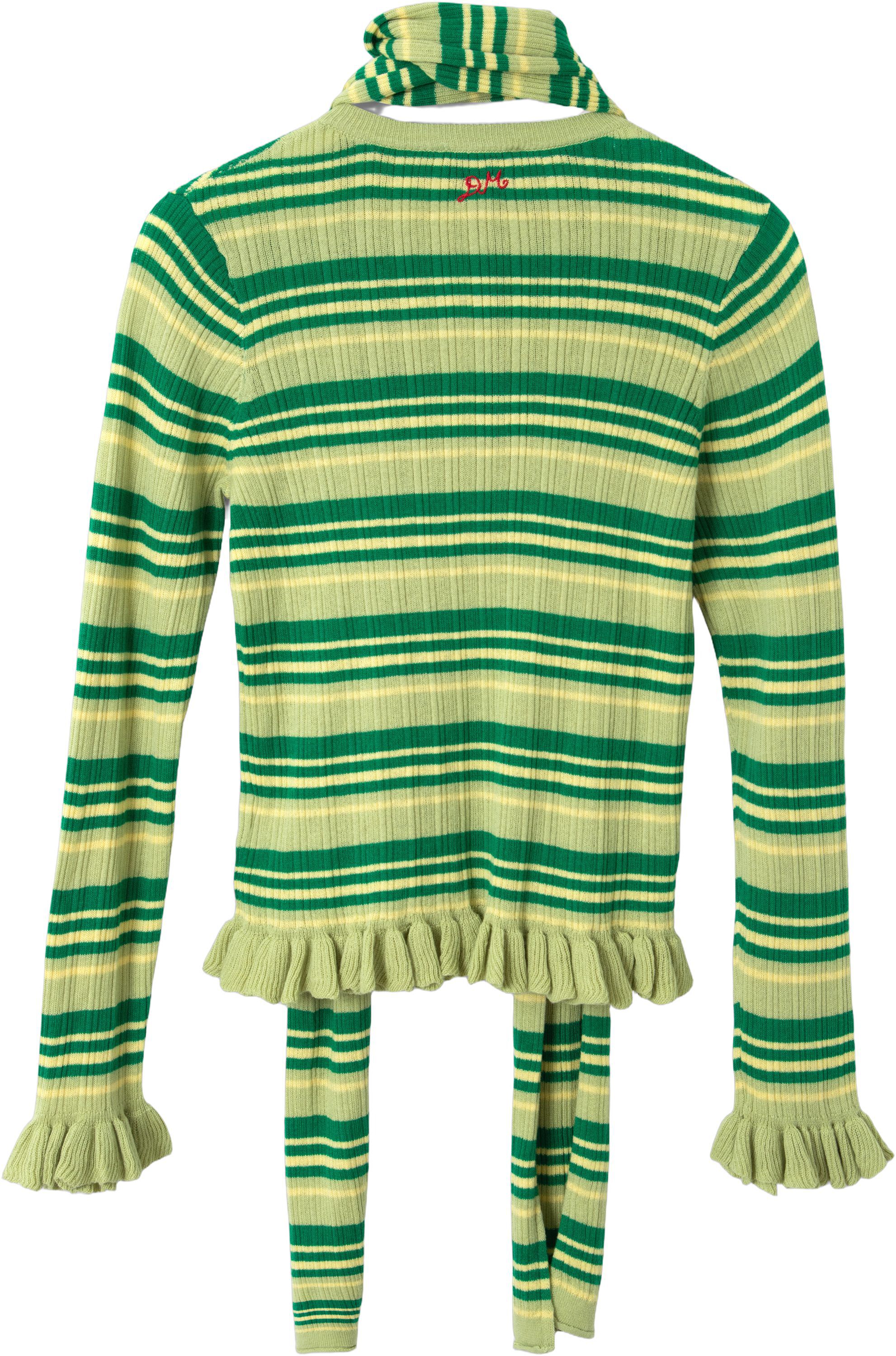 ANELIS COTTON MERINO BLEND CARDIGAN- GREEN STRIPE