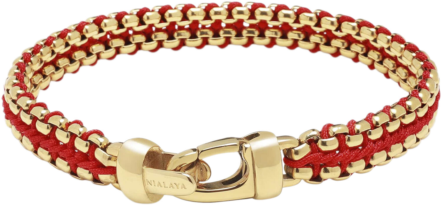 Men's Red Woven 8mm Box Chain Bracelet in Gold