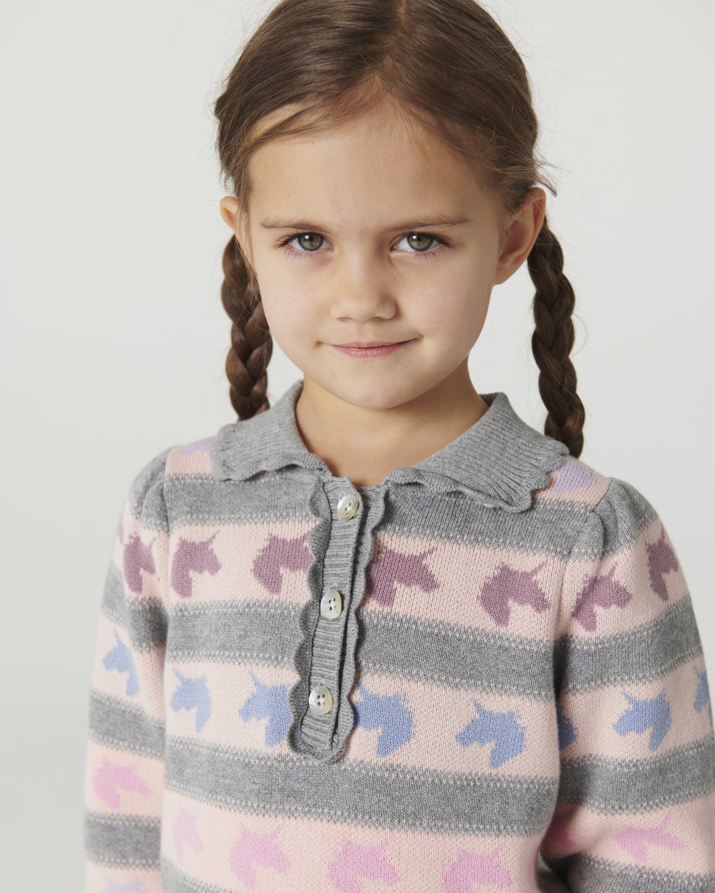 Unicorn Pattern Ls. Blouse w. Collar
